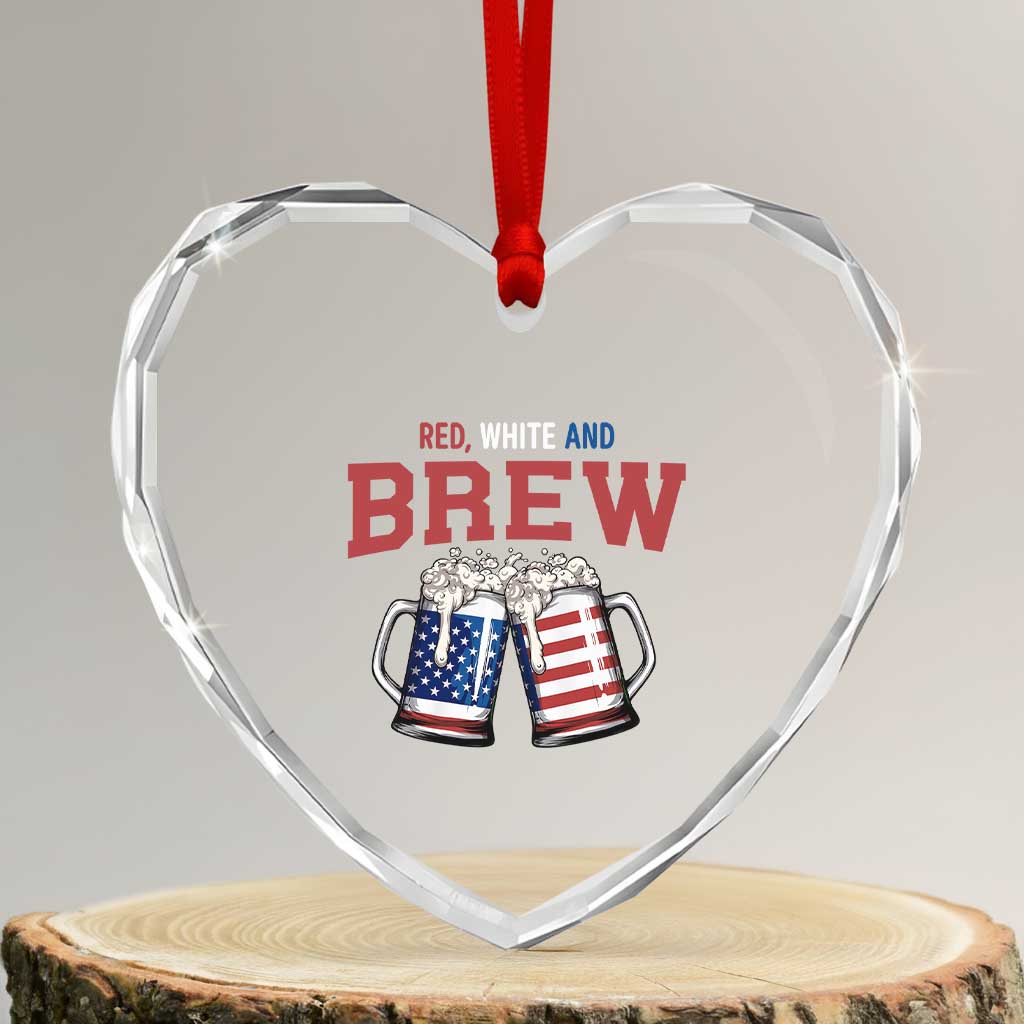 American Flag Beer Lover Heart Crystal Glass Ornament Red White And Brew