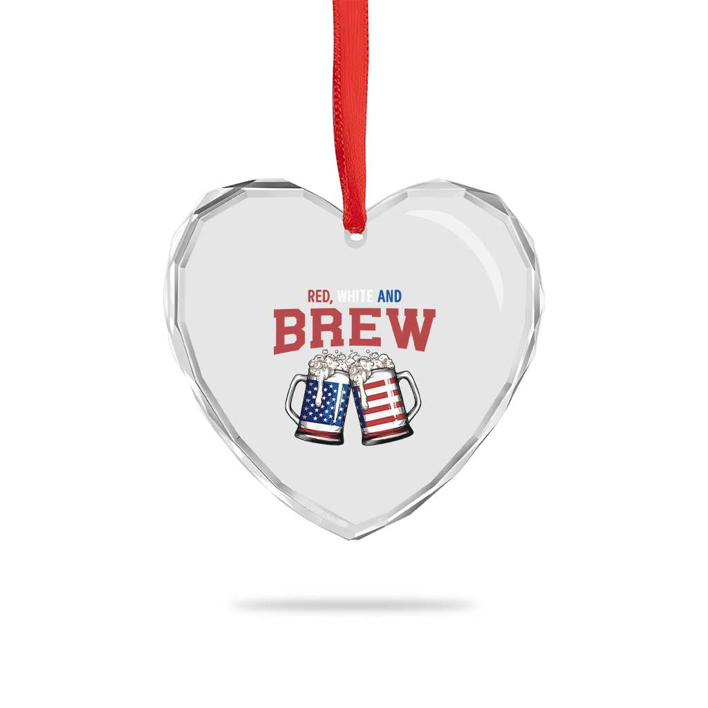 American Flag Beer Lover Heart Crystal Glass Ornament Red White And Brew