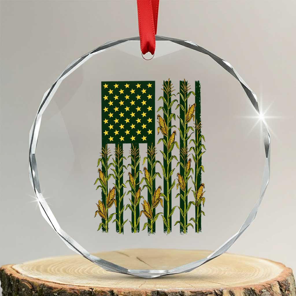 American Flag Corn Farmer Country Agriculture Crystal Glass Ornament Vintage Patriotic Harvest