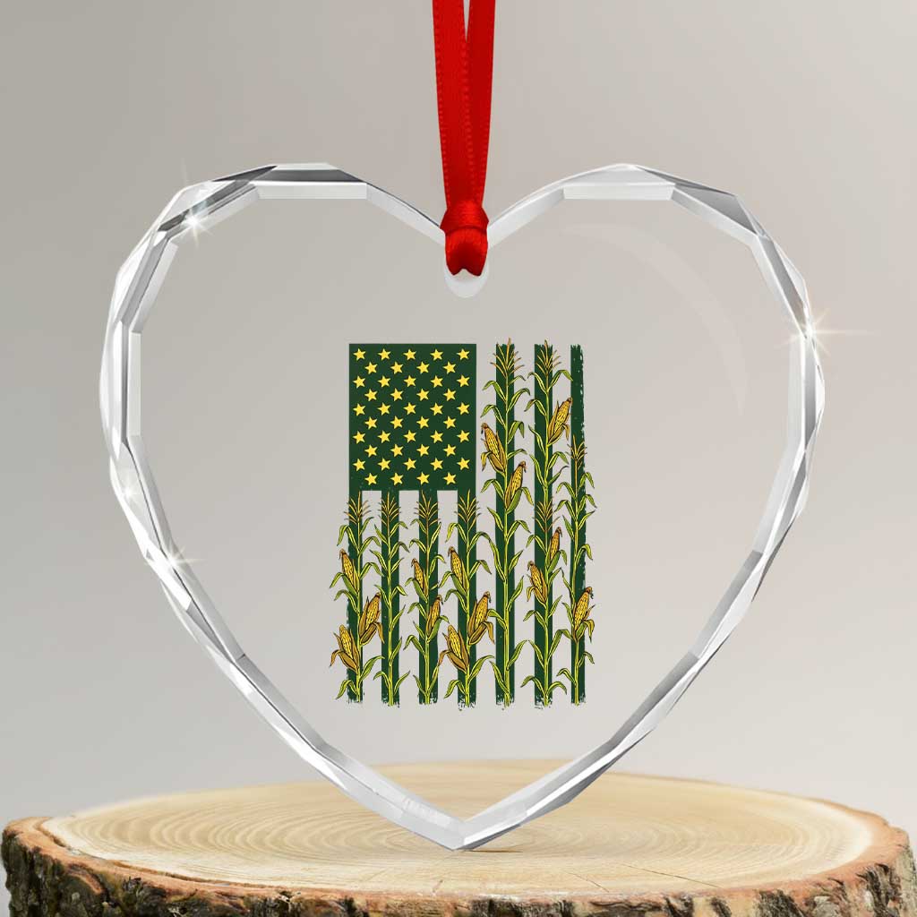 American Flag Corn Farmer Country Agriculture Heart Crystal Glass Ornament Vintage Patriotic Harvest