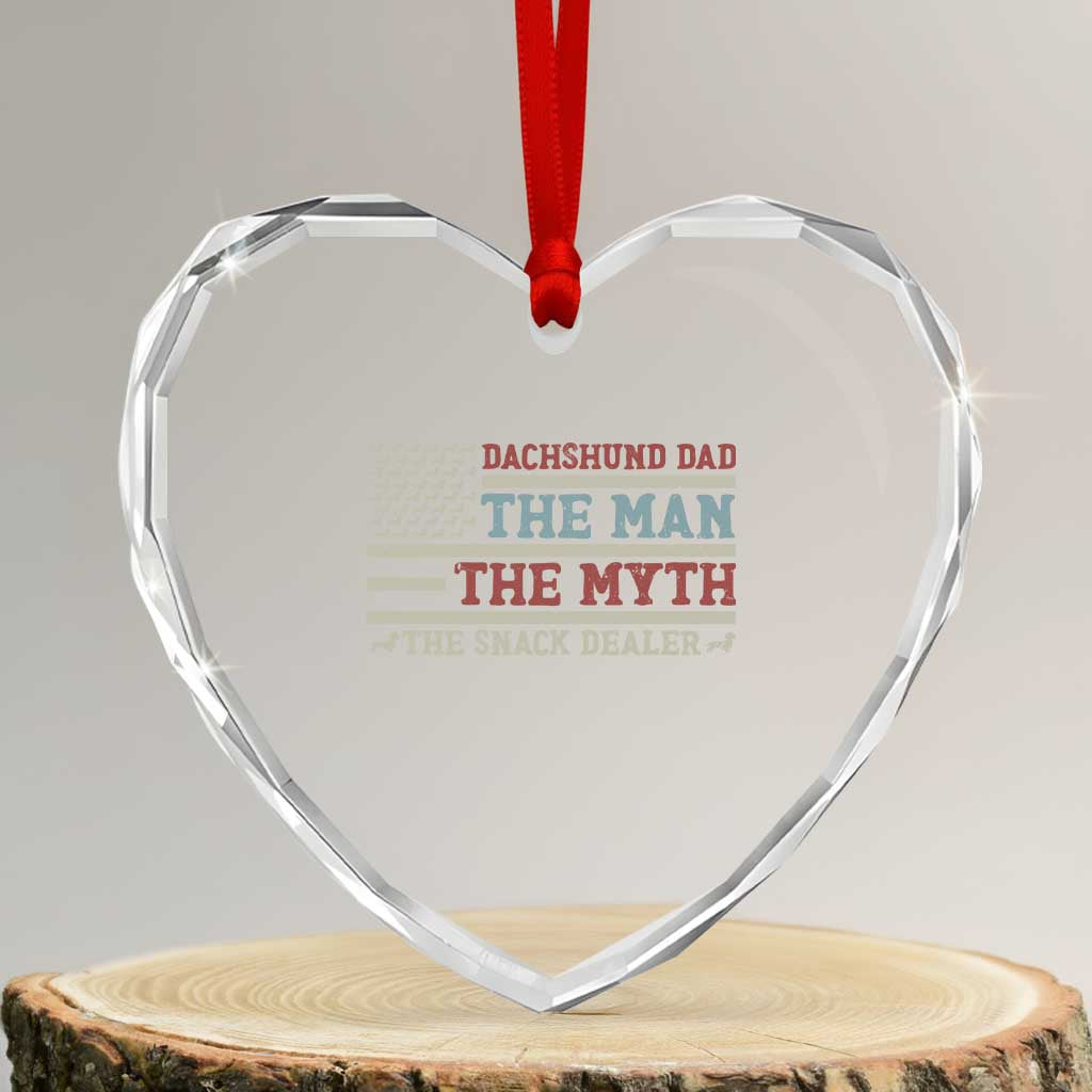 American Flag Dachshund Dad Heart Crystal Glass Ornament The Man The Myth The Snack Dealer