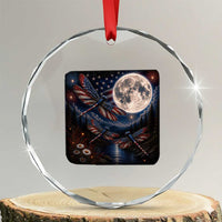 American Flag Dragonfly Patriotic 4th Of July Crystal Glass Ornament