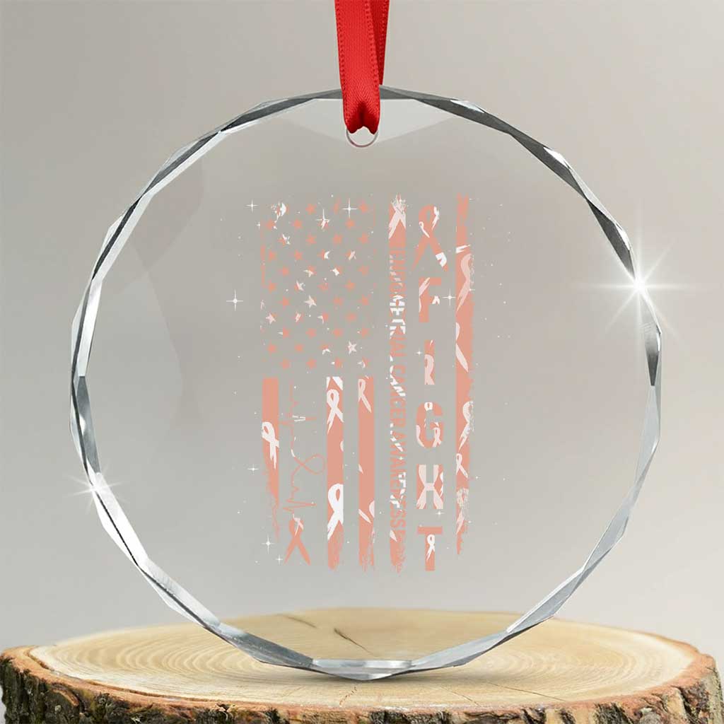 American Flag Endometrial Cancer Crystal Glass Ornament Fight Together Peach Ribbon Support Squad