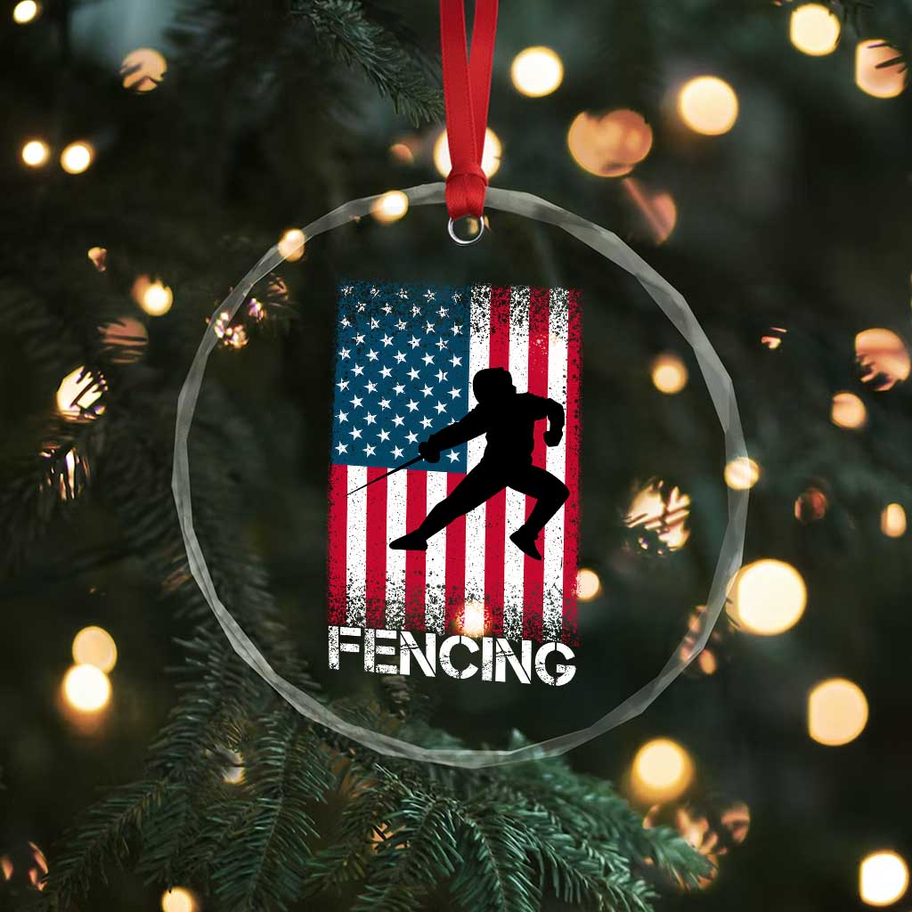 American Flag Fencing USA Patriotic Crystal Glass Ornament - Wonder Print Shop