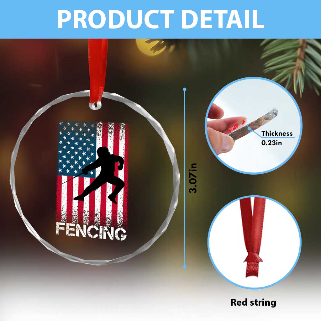 American Flag Fencing USA Patriotic Crystal Glass Ornament - Wonder Print Shop