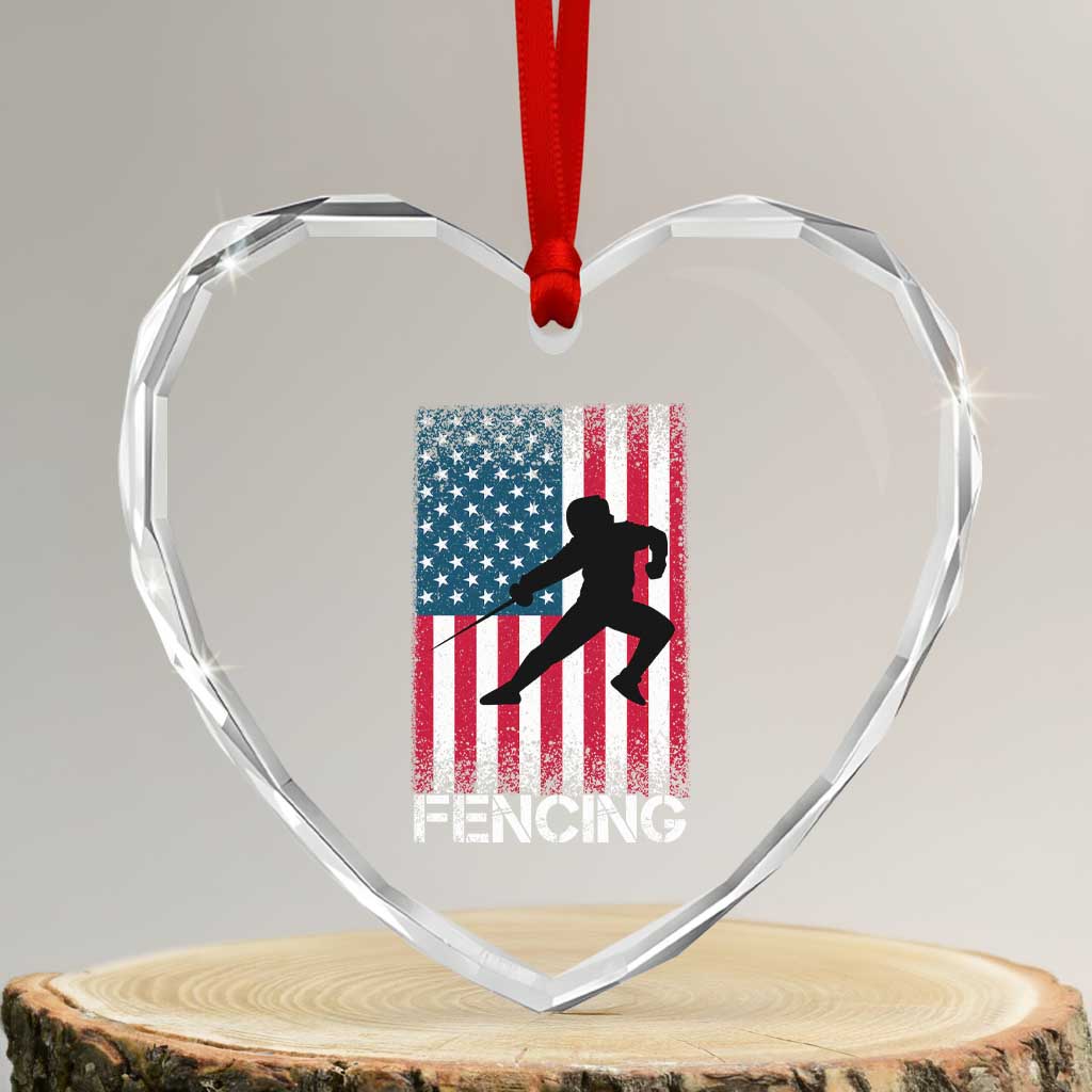 American Flag Fencing USA Patriotic Heart Crystal Glass Ornament - Wonder Print Shop
