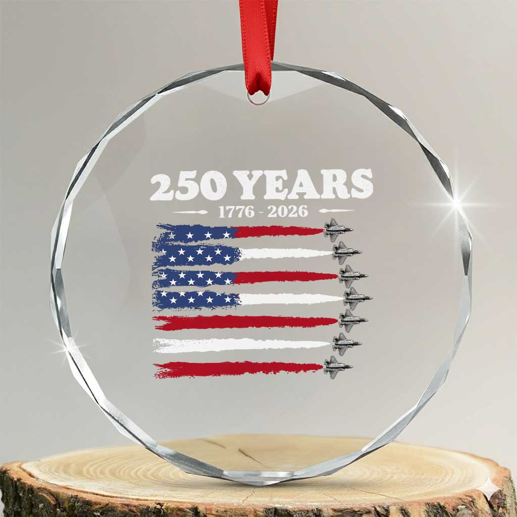 American Flag Fighter Jets Crystal Glass Ornament USA 250 Years Of Freedom