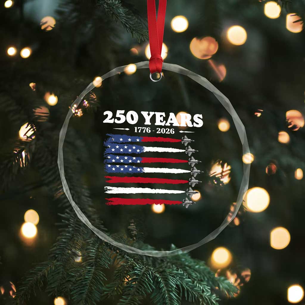 American Flag Fighter Jets Crystal Glass Ornament USA 250 Years Of Freedom