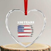 American Flag Fighter Jets Heart Crystal Glass Ornament USA 250 Years Of Freedom