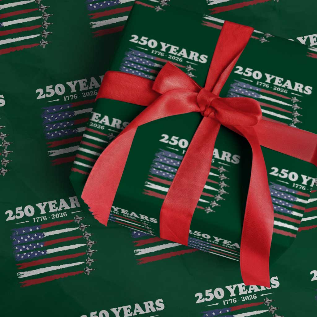American Flag Fighter Jets Wrapping Paper Roll USA 250 Years Of Freedom