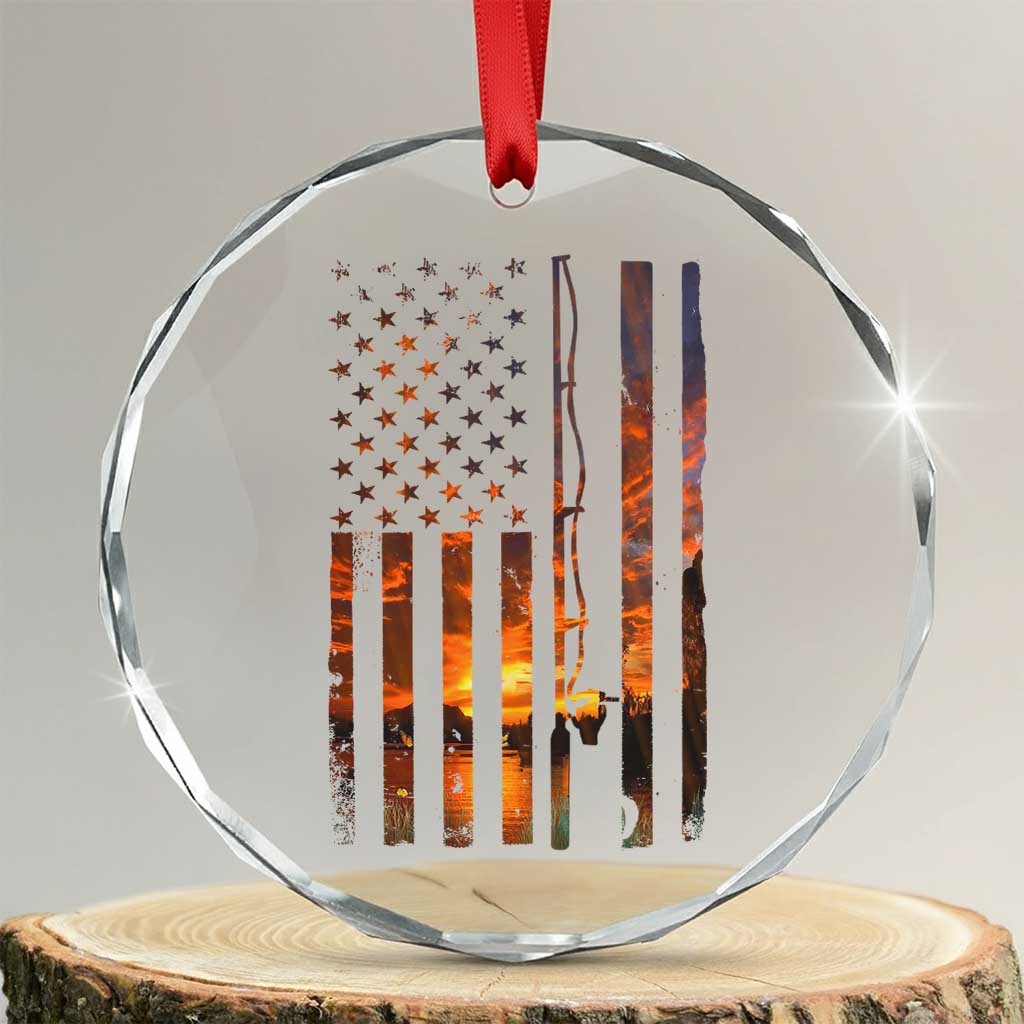 American Flag Fishing Crystal Glass Ornament Fish Fisher Fisherman Fishing Rod Sunset - Wonder Print Shop