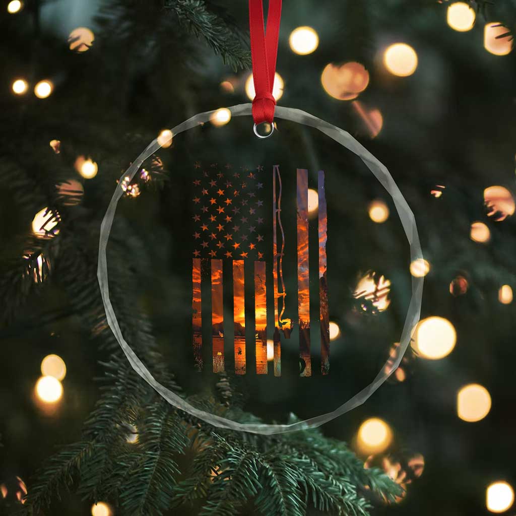 American Flag Fishing Crystal Glass Ornament Fish Fisher Fisherman Fishing Rod Sunset TS10