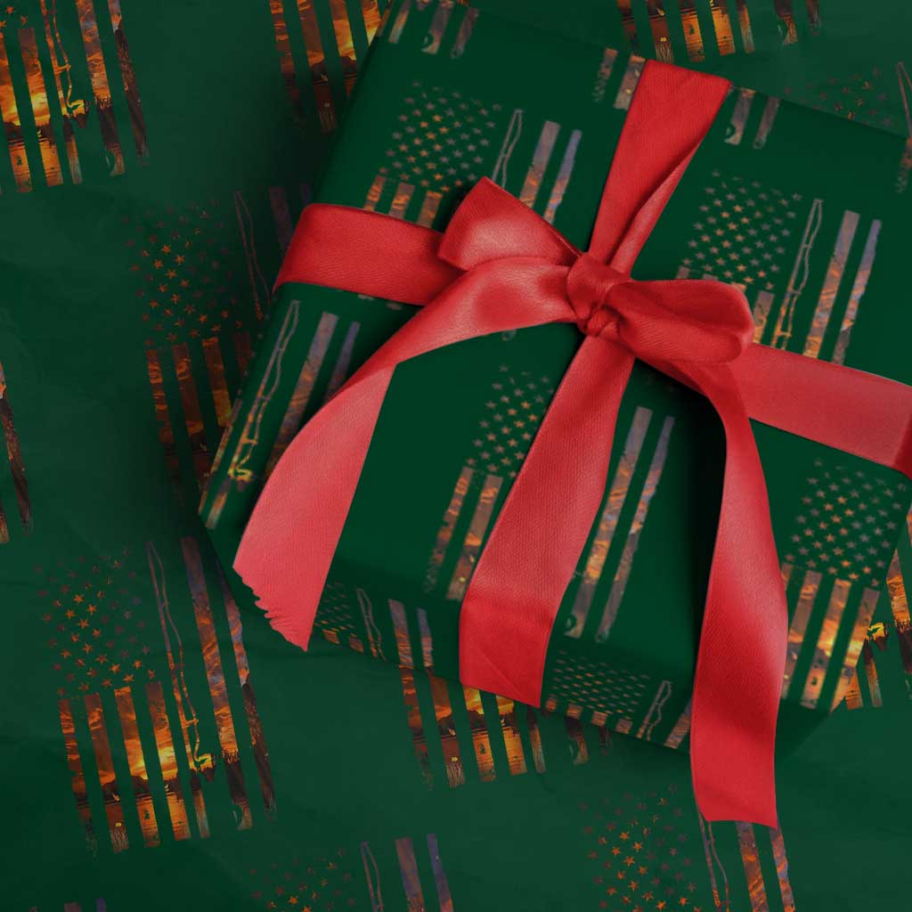 American Flag Fishing Wrapping Paper Roll Fish Fisher Fisherman Fishing Rod Sunset - Wonder Print Shop