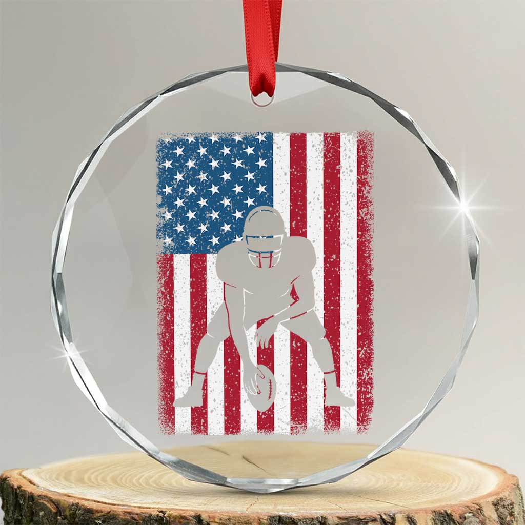 American Flag Football Crystal Glass Ornament Cool Distressed Vintage Patriotic Football Player TS10