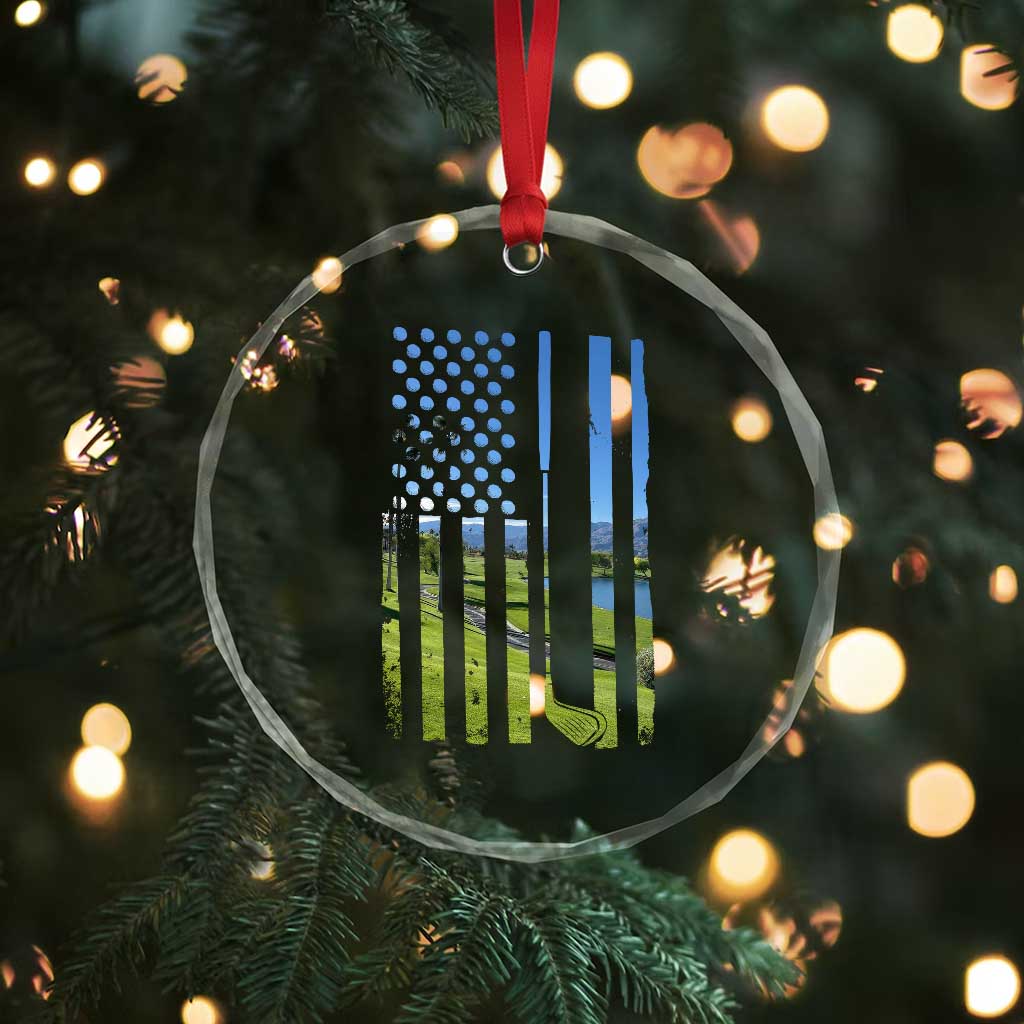 American Flag Golf Crystal Glass Ornament Golfer Funny Golf Club Golfing