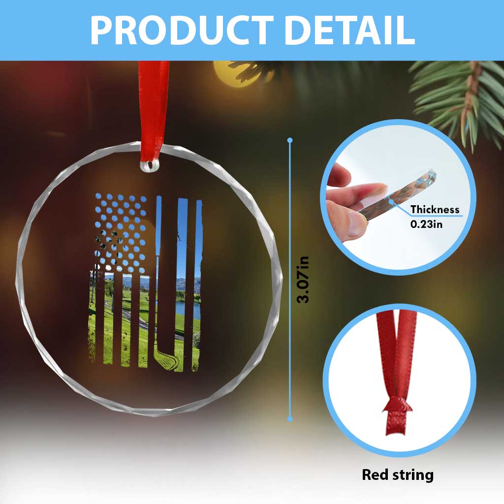 American Flag Golf Crystal Glass Ornament Golfer Funny Golf Club Golfing
