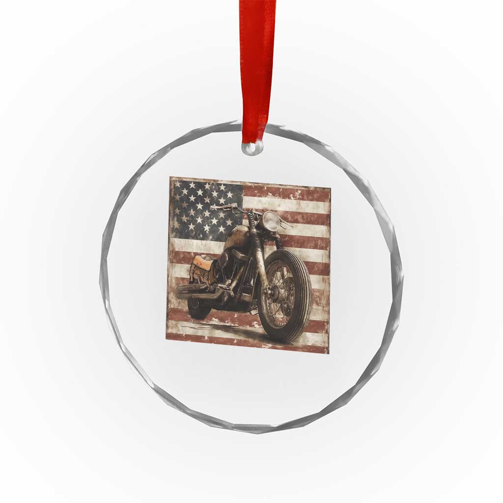 American Flag Motorcycle Crystal Glass Ornament Vintage Retro Biker USA 4th of July - Wonder Print Shop