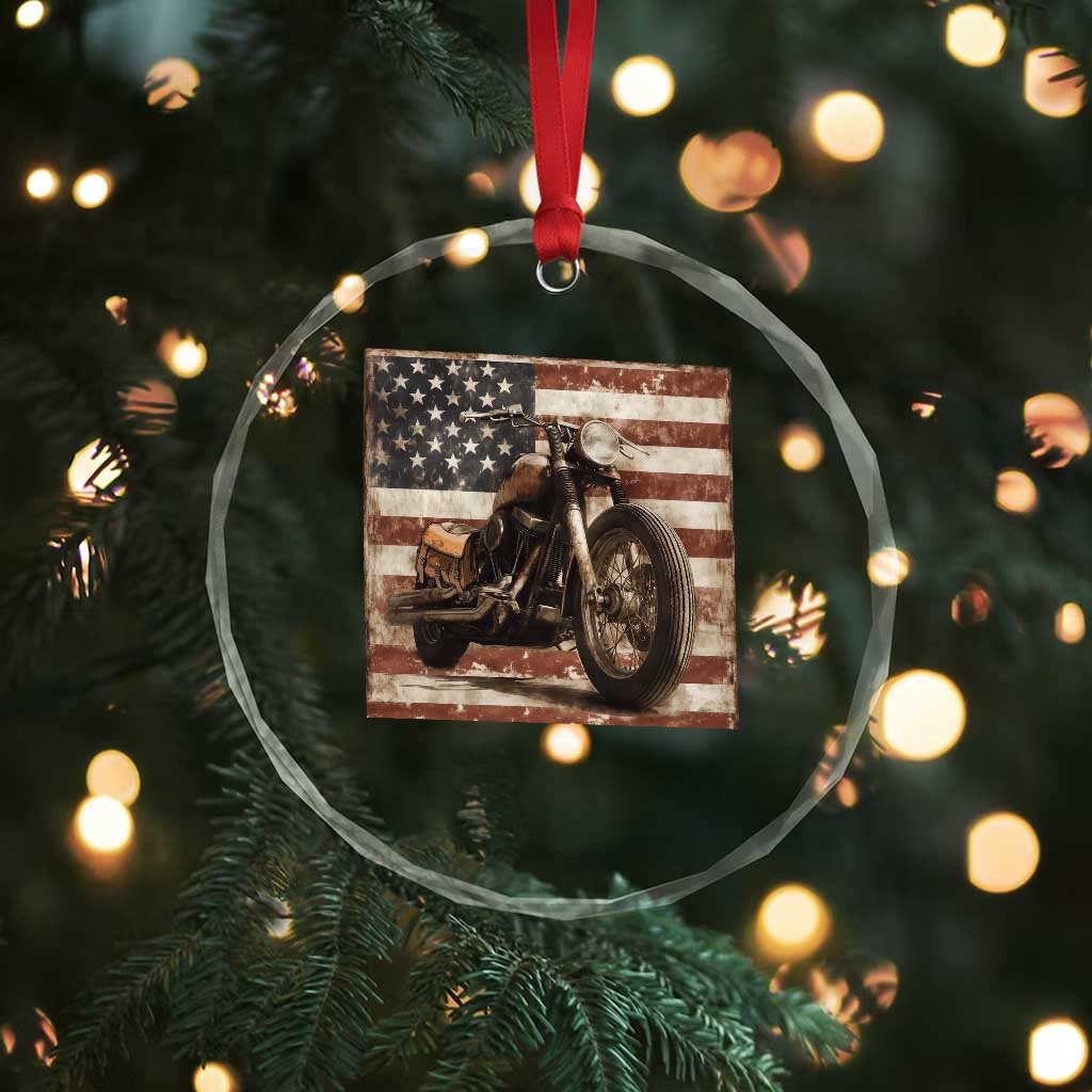 American Flag Motorcycle Crystal Glass Ornament Vintage Retro Biker USA 4th of July - Wonder Print Shop
