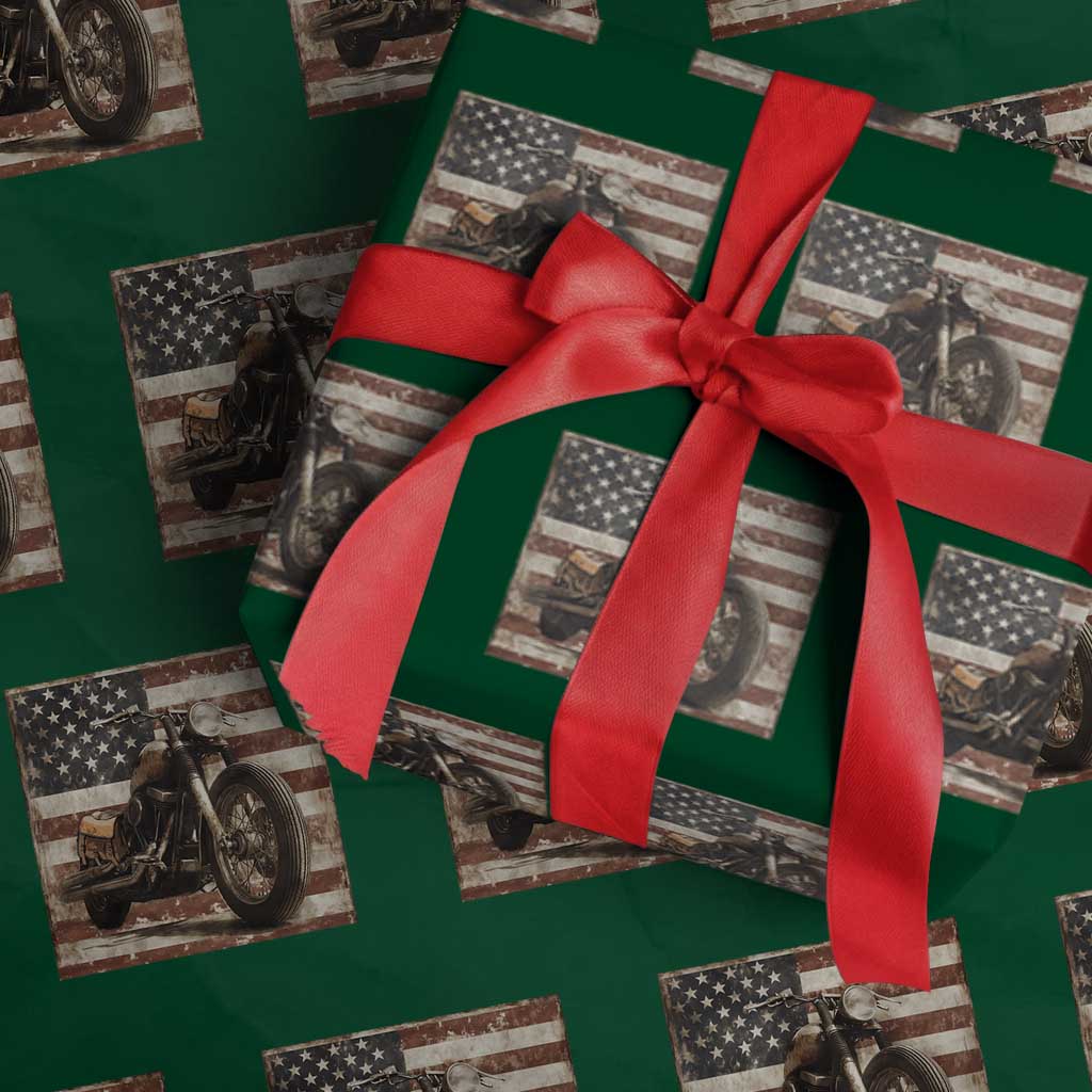 American Flag Motorcycle Wrapping Paper Roll Vintage Retro Biker USA 4th of July - Wonder Print Shop