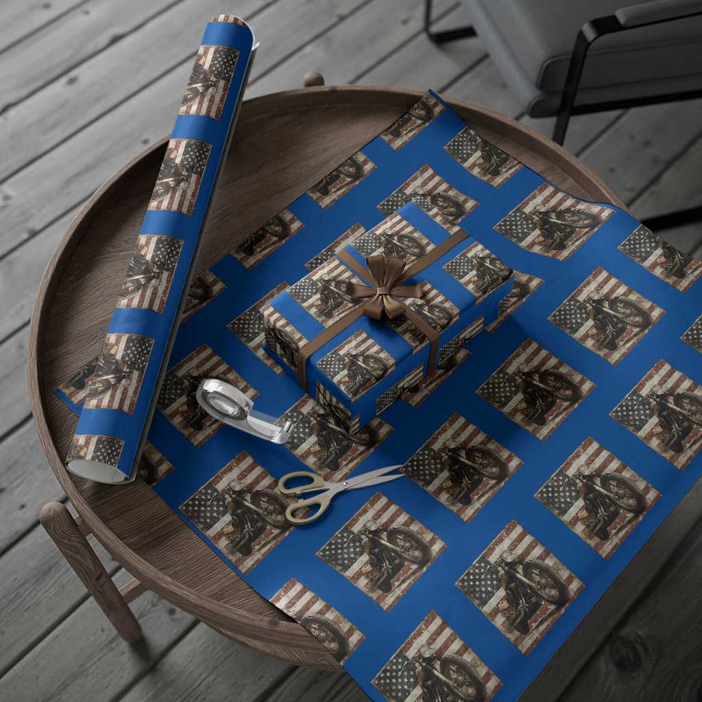 American Flag Motorcycle Wrapping Paper Roll Vintage Retro Biker USA 4th of July - Wonder Print Shop