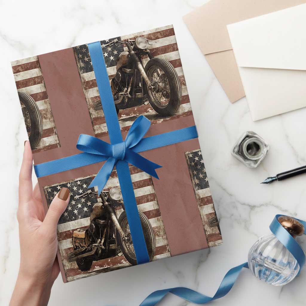 American Flag Motorcycle Wrapping Paper Roll Vintage Retro Biker USA 4th of July - Wonder Print Shop