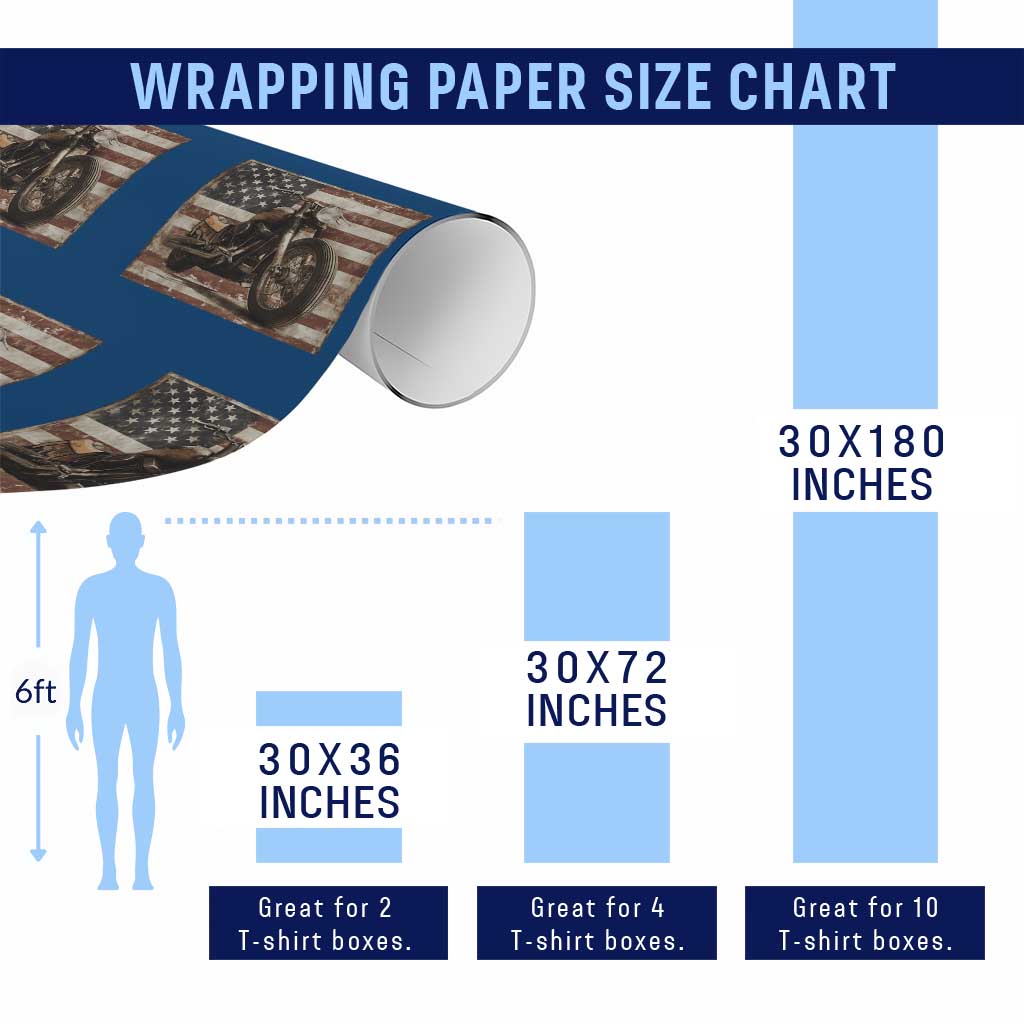 American Flag Motorcycle Wrapping Paper Roll Vintage Retro Biker USA 4th of July - Wonder Print Shop