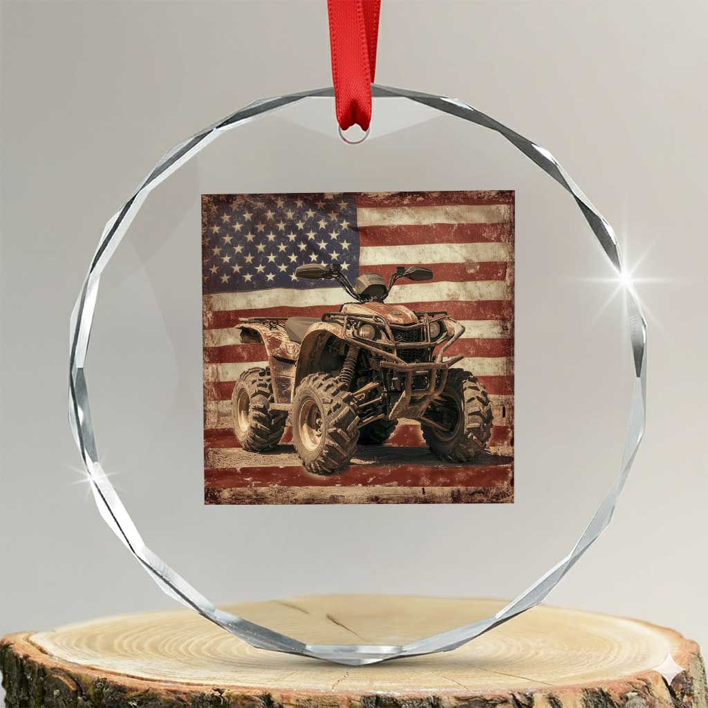 American Flag Quad 4 Wheeler Crystal Glass Ornament Vintage Retro Cool ATV Quadrider Off Road Clothing - Wonder Print Shop
