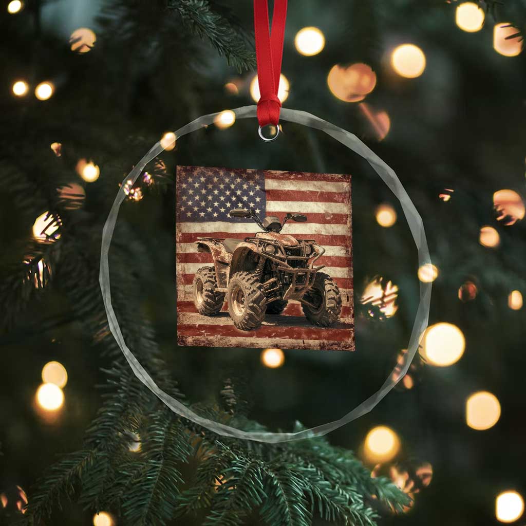 American Flag Quad 4 Wheeler Crystal Glass Ornament Vintage Retro Cool ATV Quadrider Off Road Clothing - Wonder Print Shop