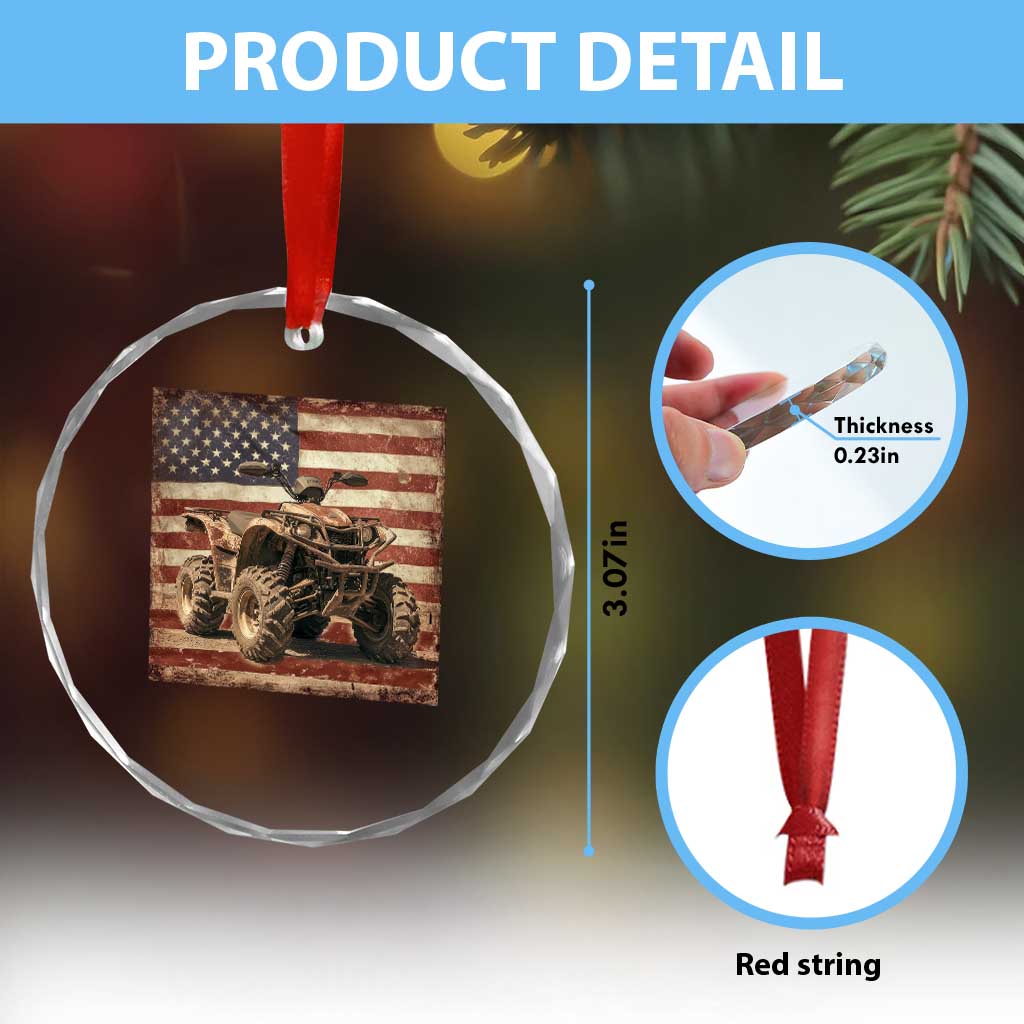 American Flag Quad 4 Wheeler Crystal Glass Ornament Vintage Retro Cool ATV Quadrider Off Road Clothing - Wonder Print Shop