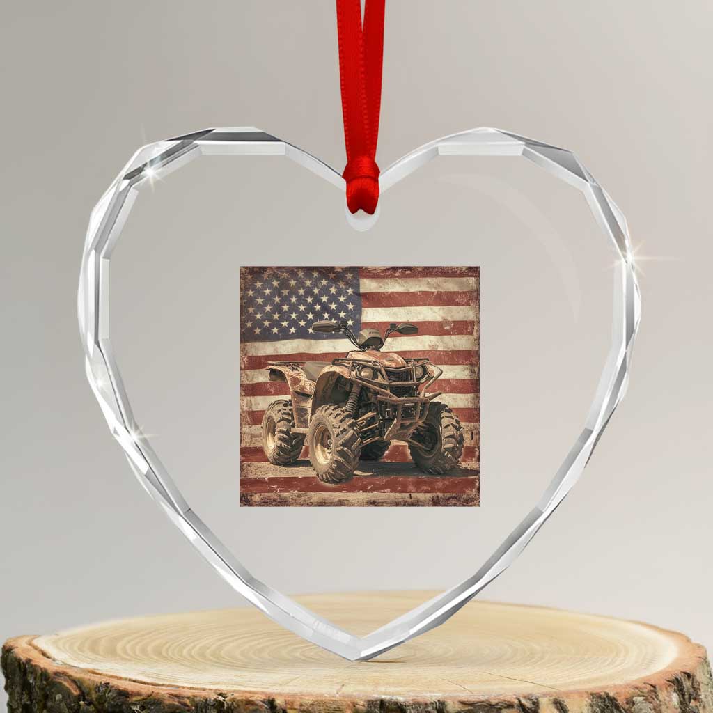American Flag Quad 4 Wheeler Heart Crystal Glass Ornament Vintage Retro Cool ATV Quadrider Off Road Clothing - Wonder Print Shop