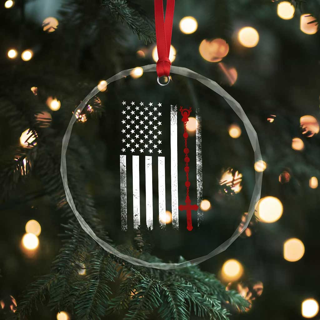 American Flag Rosary Catholic Cross Crystal Glass Ornament
