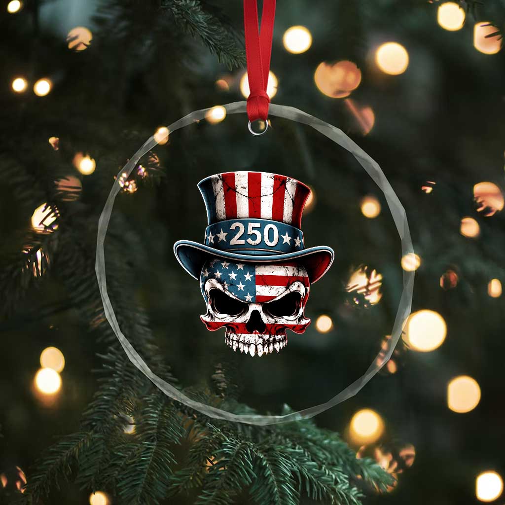American Flag Skull Patriotic Pride Crystal Glass Ornament USA 250 Anniversary