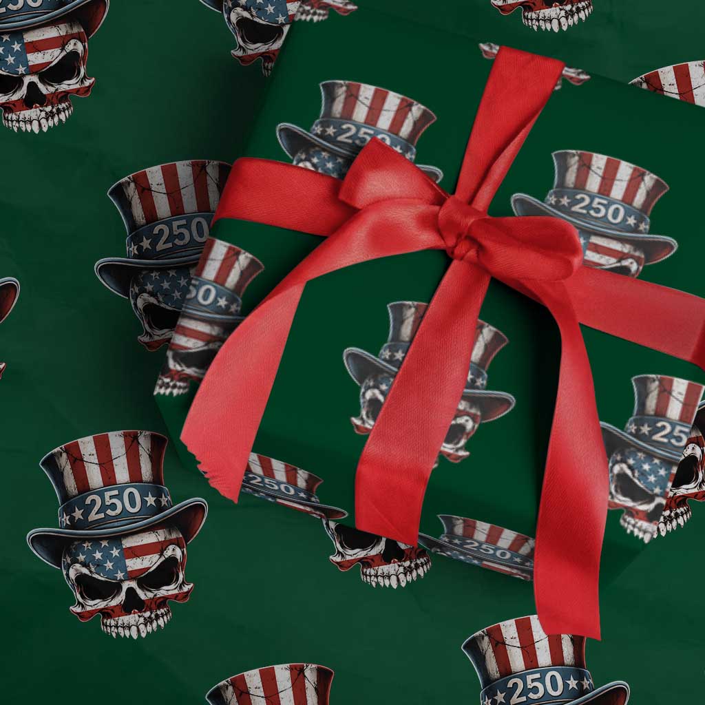 American Flag Skull Patriotic Pride Wrapping Paper Roll USA 250 Anniversary