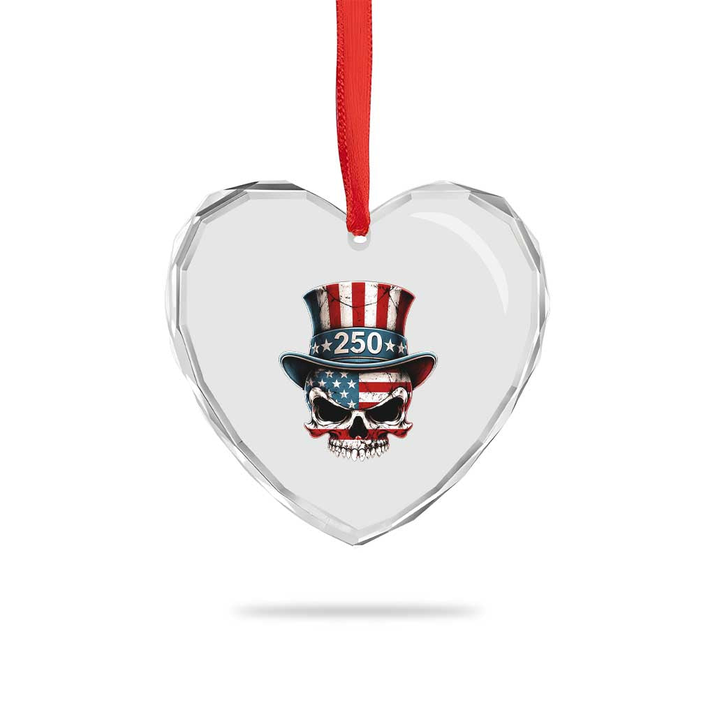 American Flag Skull Patriotic Pride Heart Crystal Glass Ornament USA 250 Anniversary