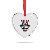 American Flag Skull Patriotic Pride Heart Crystal Glass Ornament USA 250 Anniversary