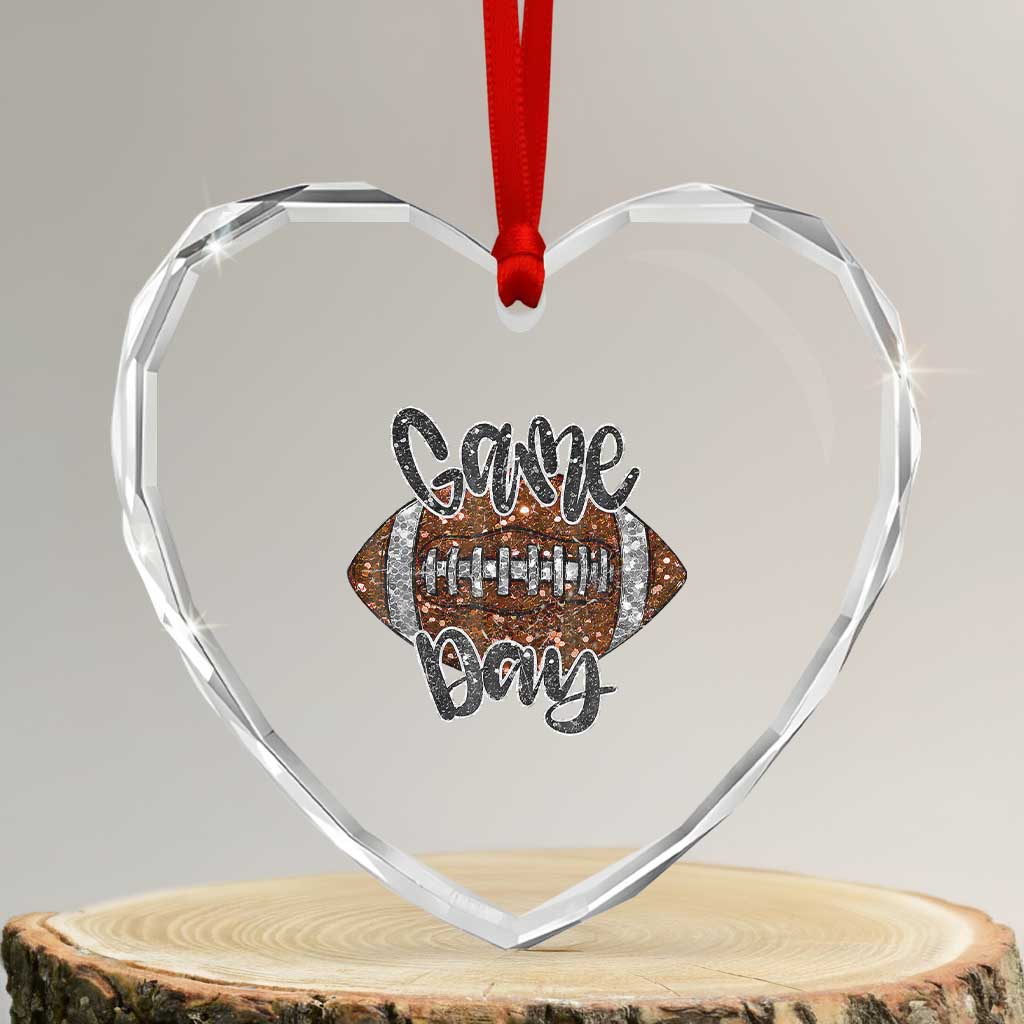 American Football Game Day Heart Crystal Glass Ornament Rugby Season - Wonder Print Shop
