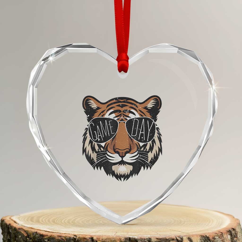 American Football Game Day Heart Crystal Glass Ornament Touchdown Season Cool Tiger - Wonder Print Shop