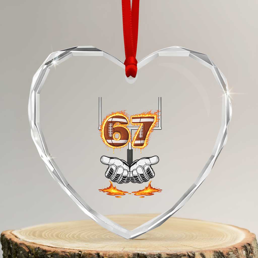 American Football Six Seven Meme Heart Crystal Glass Ornament Fire Flame Drip - Wonder Print Shop