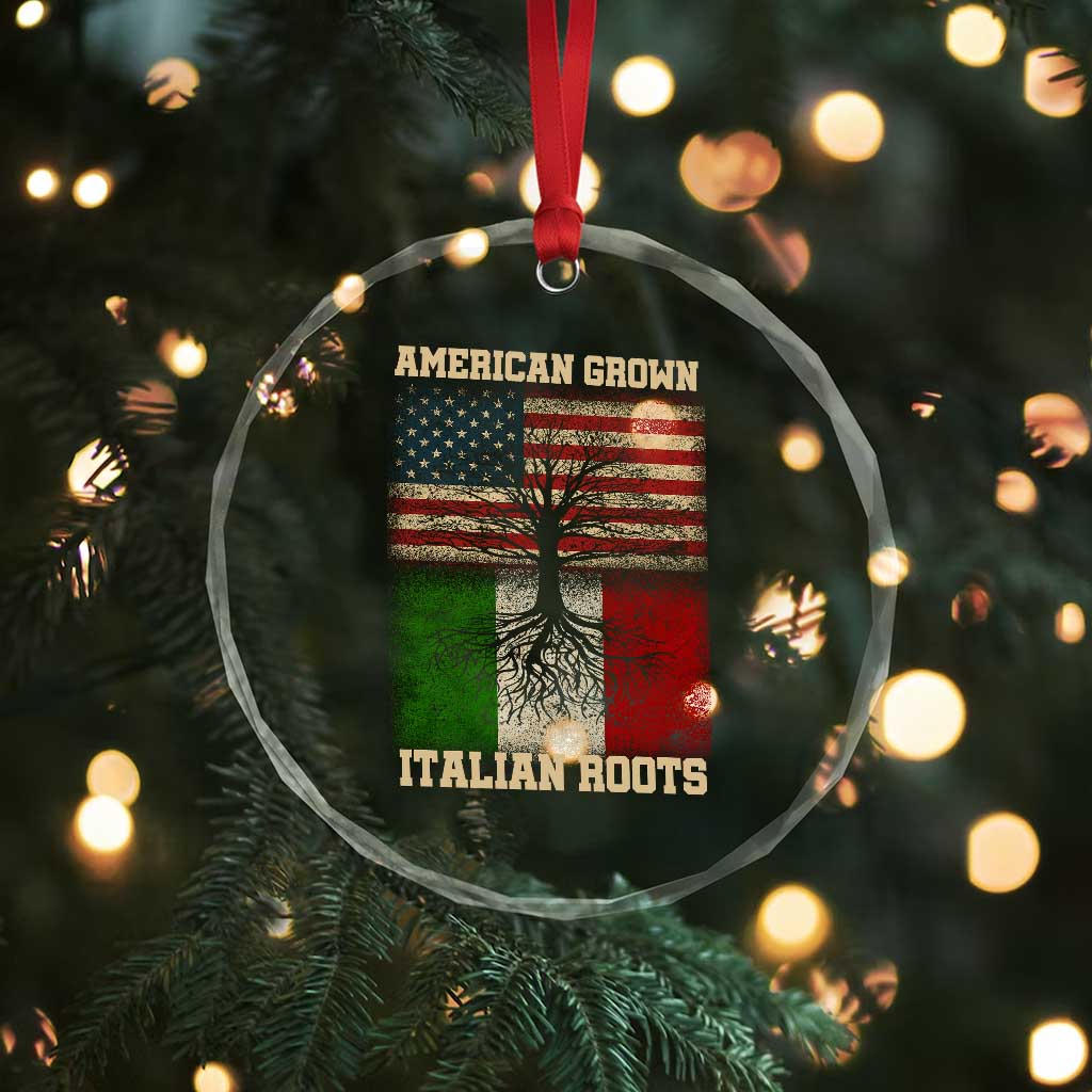 American Grown Italian Roots Crystal Glass Ornament USA Italy Flag Family Tree Italian - Wonder Print Shop