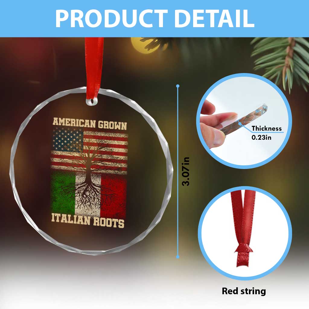 American Grown Italian Roots Crystal Glass Ornament USA Italy Flag Family Tree Italian - Wonder Print Shop