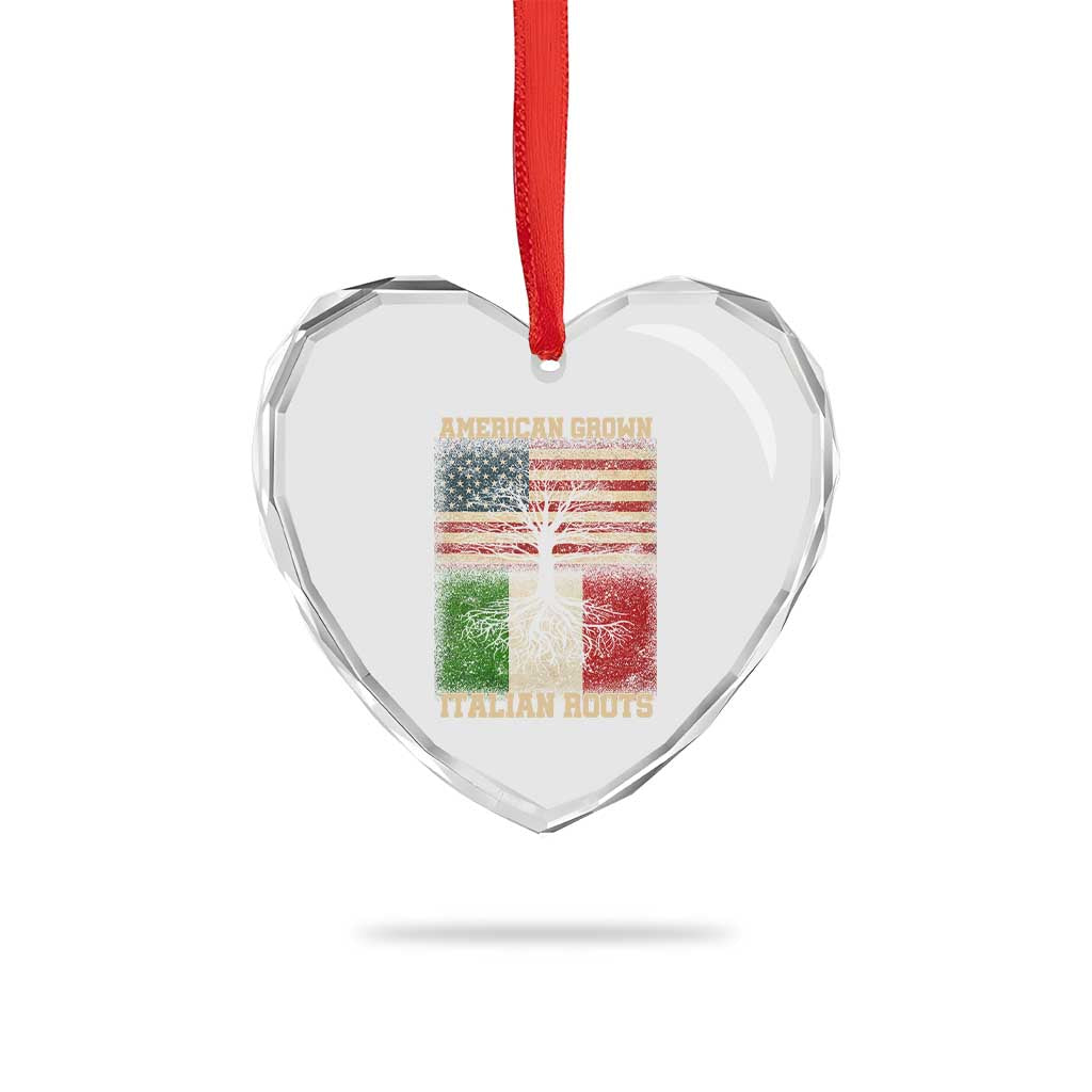 American Grown Italian Roots Heart Crystal Glass Ornament USA Italy Flag Family Tree Italian - Wonder Print Shop