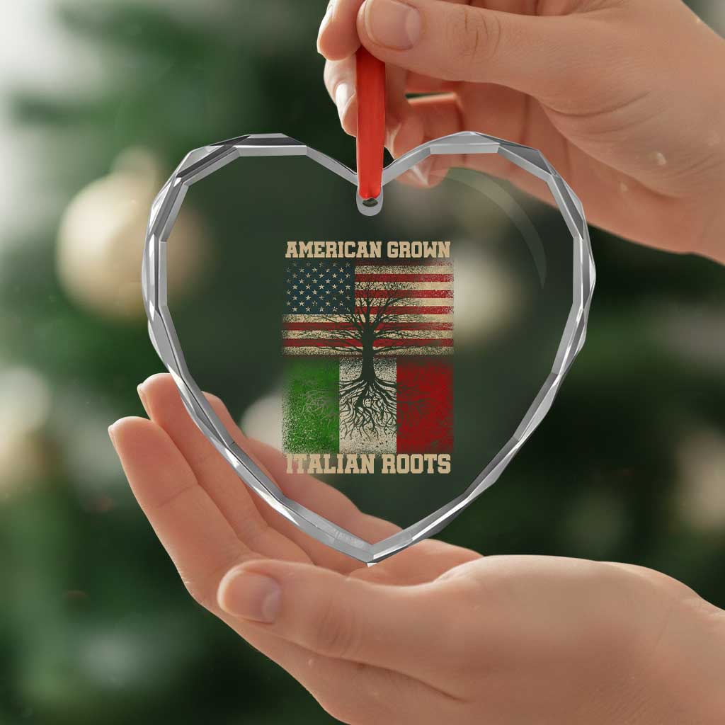American Grown Italian Roots Heart Crystal Glass Ornament USA Italy Flag Family Tree Italian - Wonder Print Shop