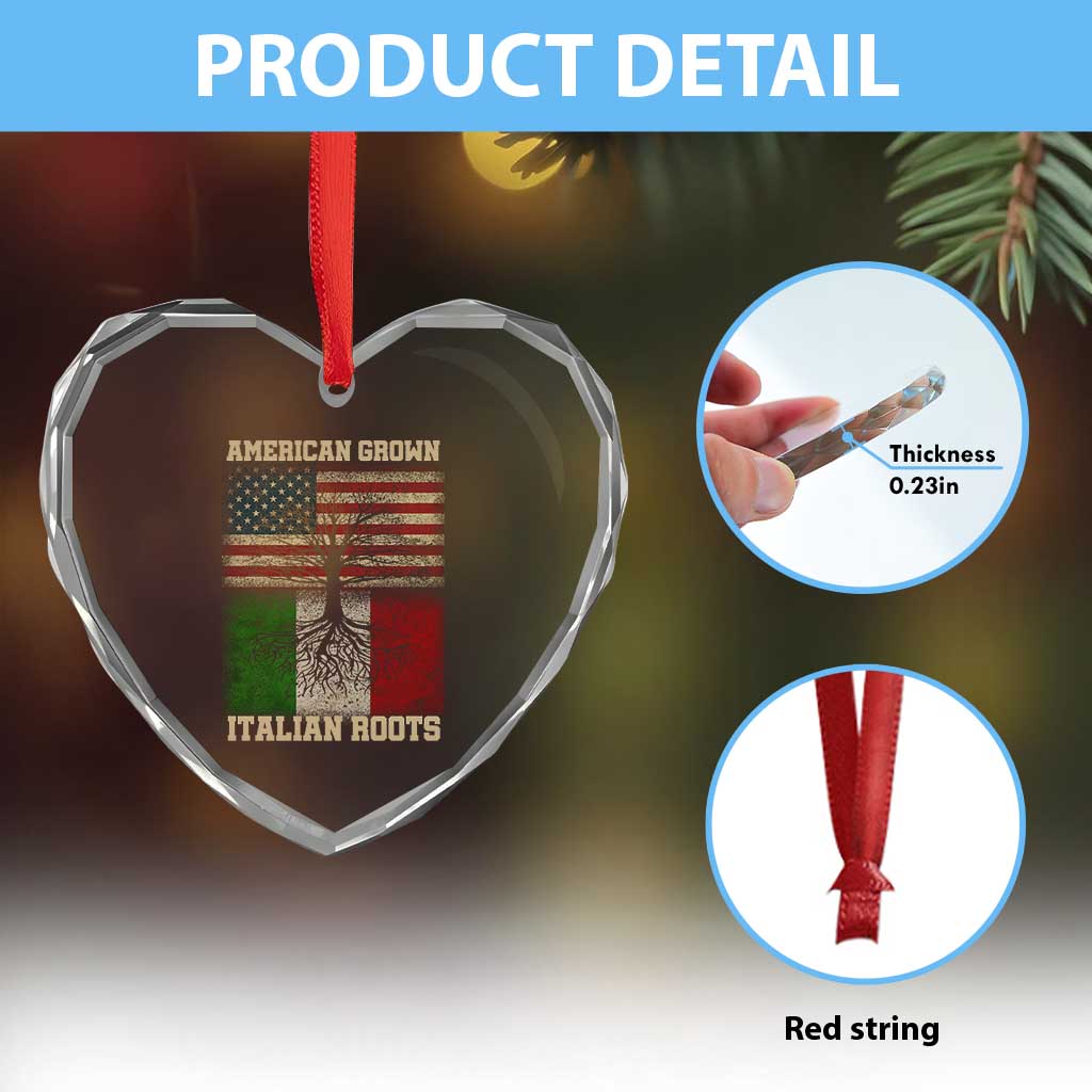 American Grown Italian Roots Heart Crystal Glass Ornament USA Italy Flag Family Tree Italian - Wonder Print Shop