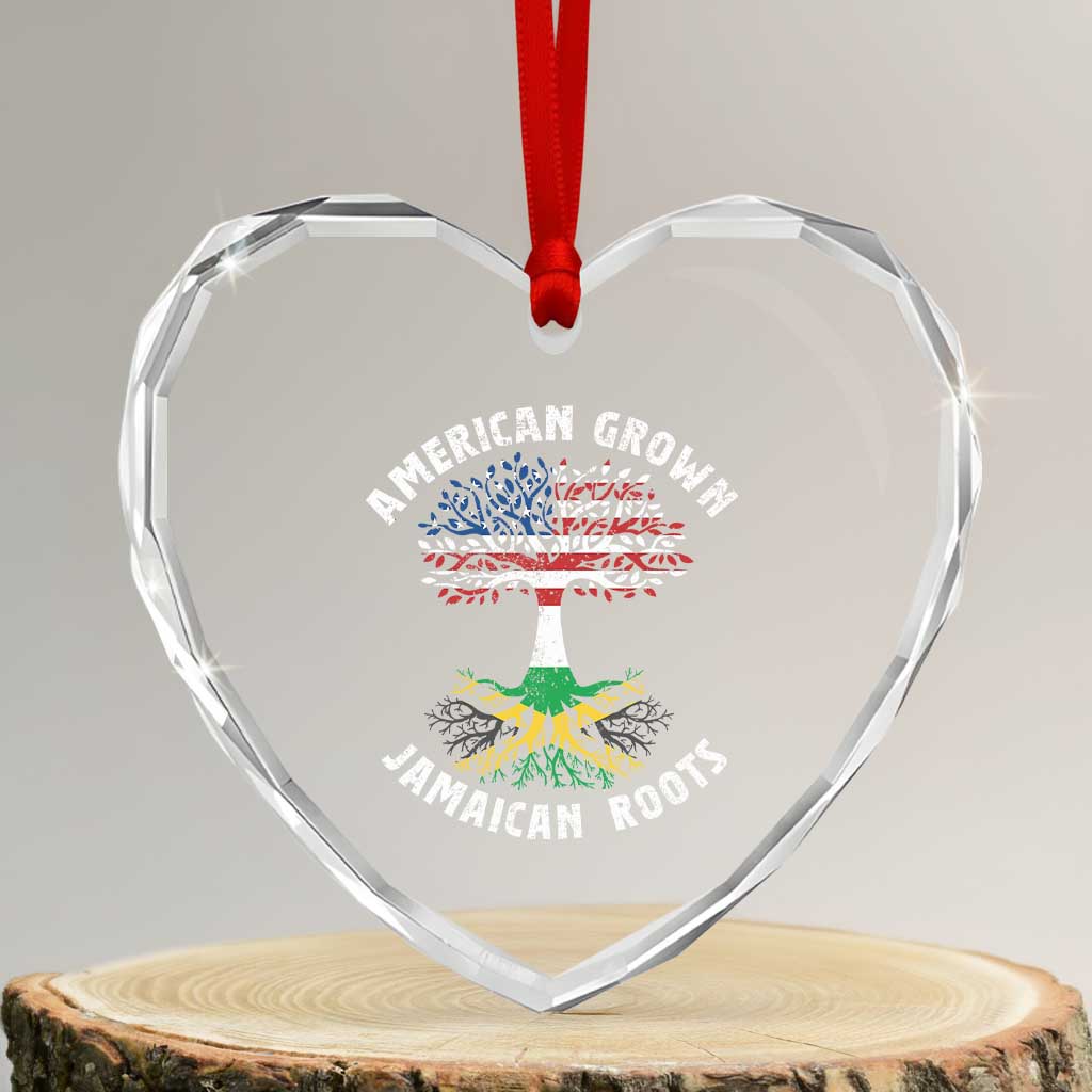 American Grown Jamaican Roots Heart Crystal Glass Ornament Retro USA Jamaica Flag - Wonder Print Shop