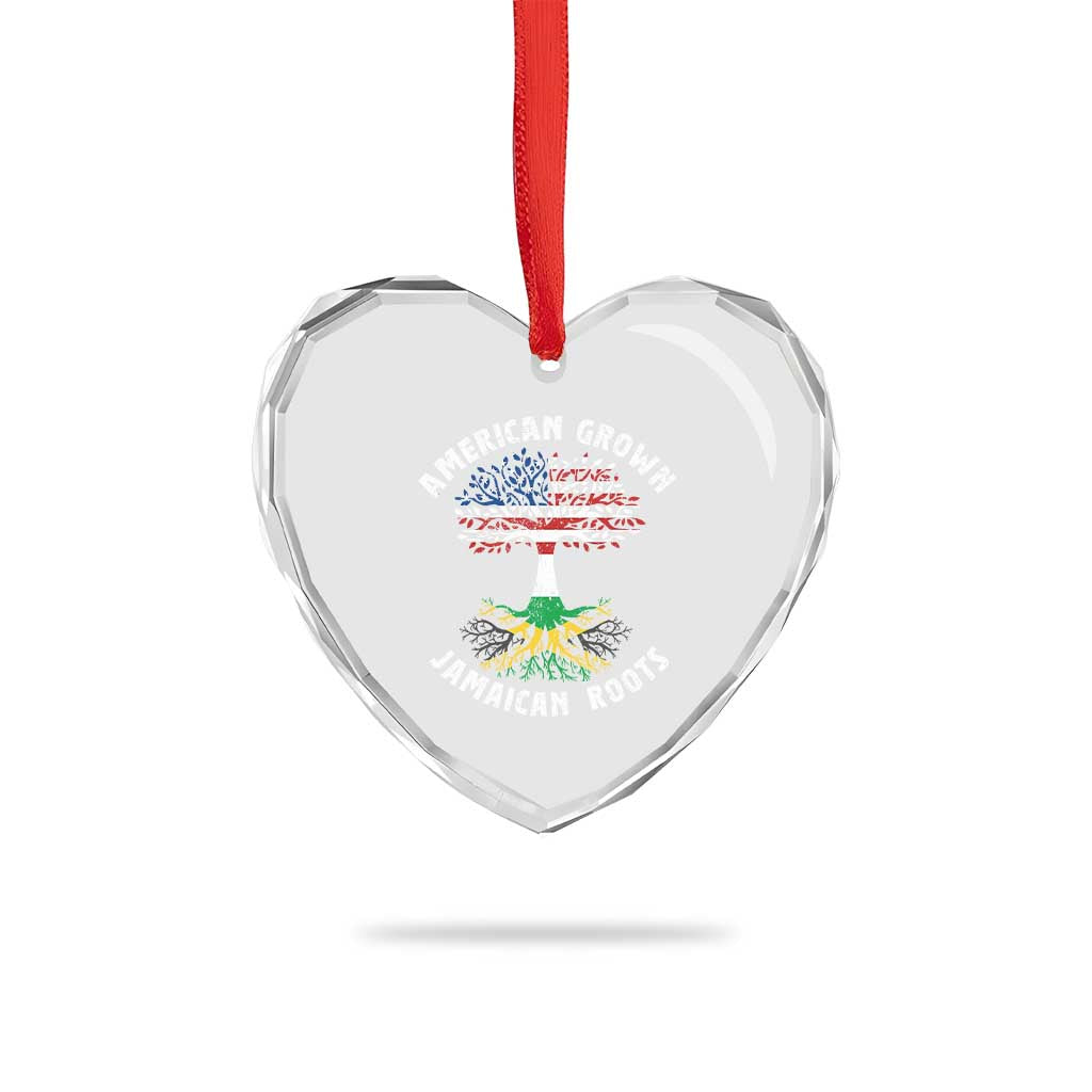 American Grown Jamaican Roots Heart Crystal Glass Ornament Retro USA Jamaica Flag - Wonder Print Shop
