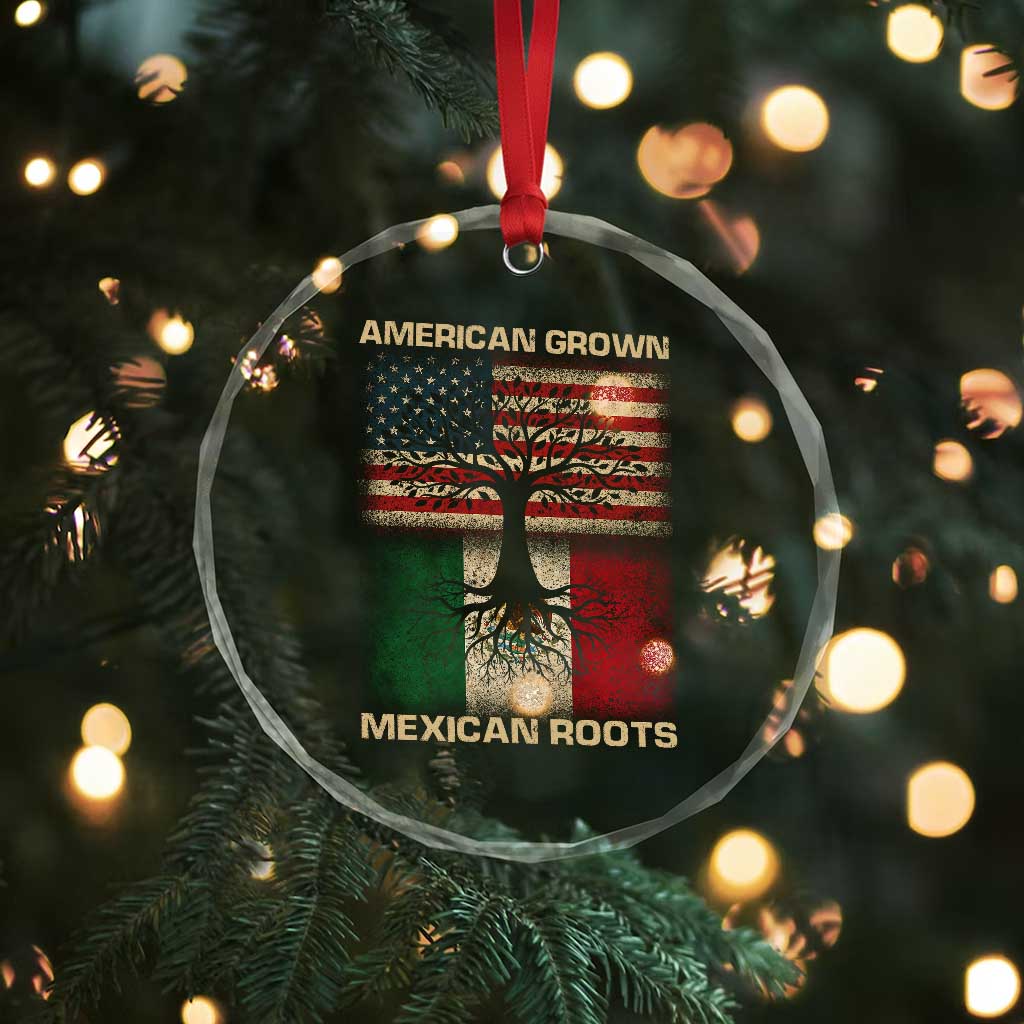 American Grown Mexican Roots Crystal Glass Ornament Retro Mexico America Flag