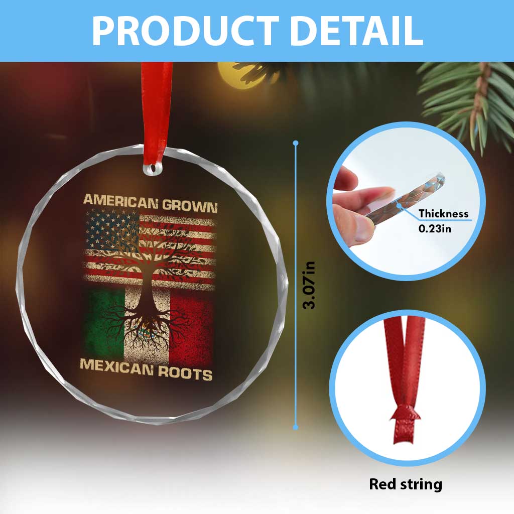 American Grown Mexican Roots Crystal Glass Ornament Retro Mexico America Flag
