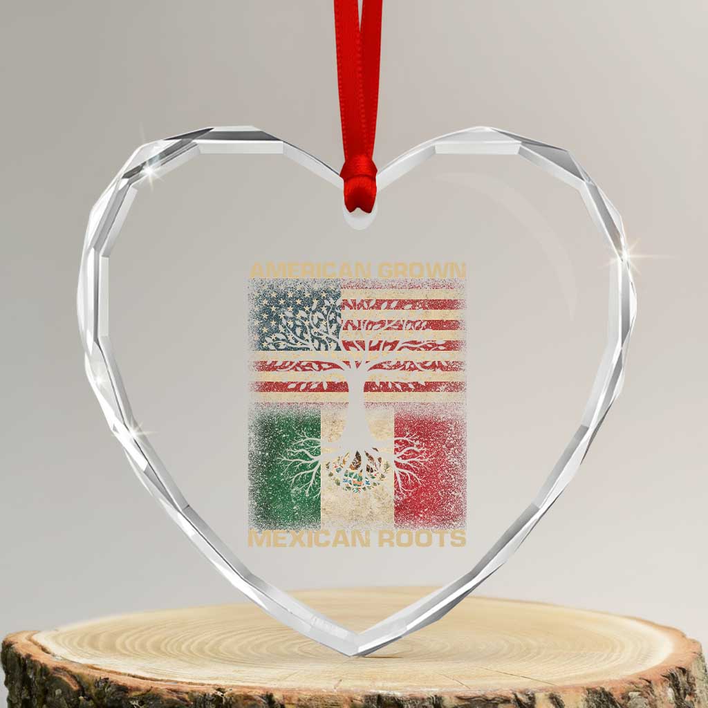 American Grown Mexican Roots Heart Crystal Glass Ornament Retro Mexico America Flag