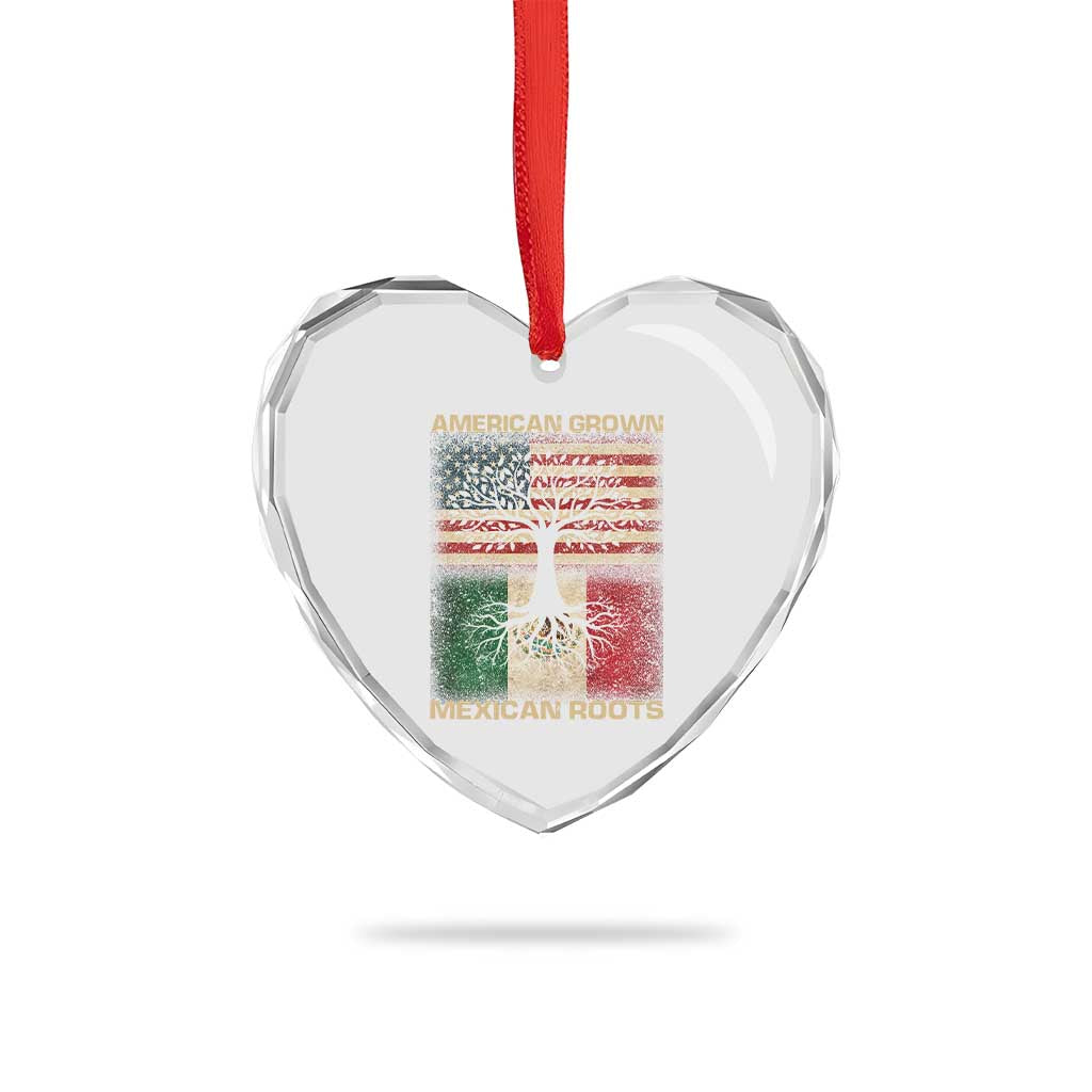 American Grown Mexican Roots Heart Crystal Glass Ornament Retro Mexico America Flag