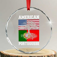 American Grown Portuguese Roots Crystal Glass Ornament Distressed Tree Portugal USA Flag - Wonder Print Shop